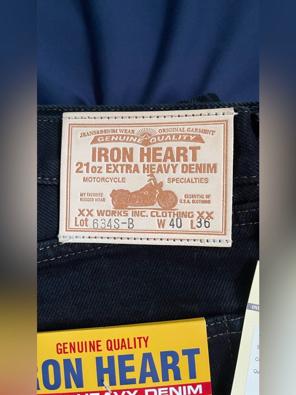 Iron Heart IH634S-B 21oz Indigo Overdyed Selvedge Straight Denim Jeans 40x36 NWT - Picture 2 of 8
